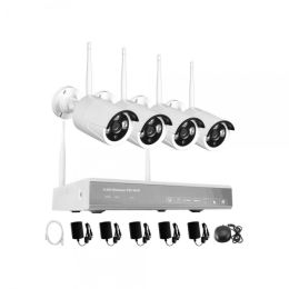 3.6mm 36-LED 4 Channel 960P 1.0MP Wireless IP Camera 15m IR Distance Night Vision Waterproof NVR Kit US Plug White
