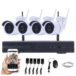 4 Channel 720P TVL 36-LED 60-Degree View Angle WiFi Waterproof DVR Set US Plug White