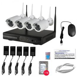 4 Channel 720P TVL 3-LED Indoor & Outdoor WiFi Waterproof DVR Set with 1TB HDD White