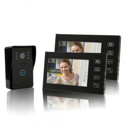 7" Wireless Video Door Phone Intercom 2 Monitor 1 CCD Camera with Touch Key Black
