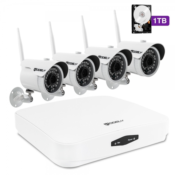 Hodely 4 Channel 1080P TVL 36-LED 60-Degree View Angle WiFi Waterproof DVR Set with 1TB Drive US Plug White