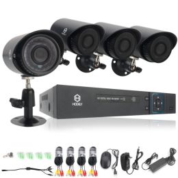 Hodely 4CH DVR with 4pcs 900TVL Duckbilled 24 LEDs Outdoor Waterproof Camera Kit Black